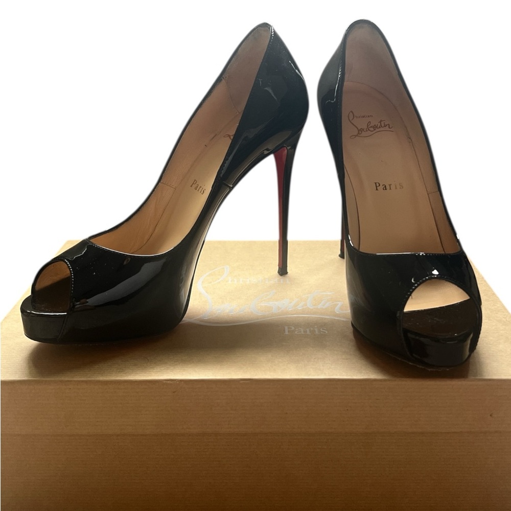 Christian Louboutin Black Patent Peep-Toe Heels